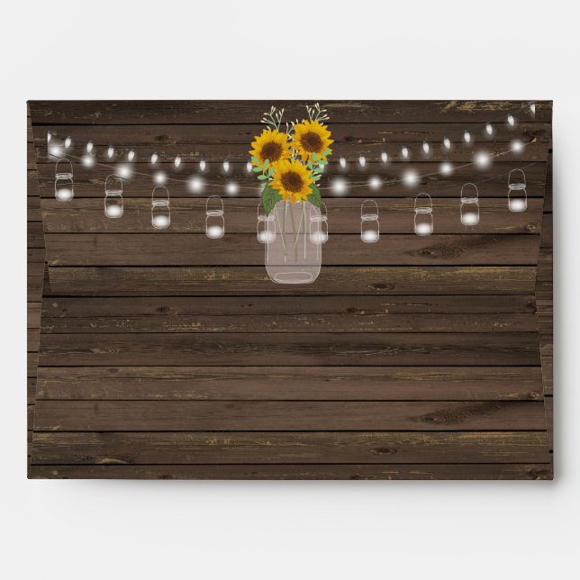 Sunflower Country Wood Mason Jar Wedding Envelope (Back (Top Flap))