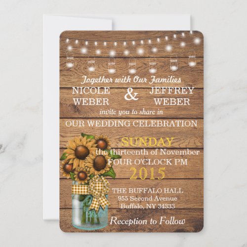 Sunflower Country Wood Mason Jar Wedding Invitation