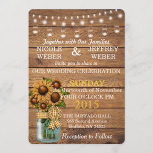 Sunflower Country Wood Mason Jar Wedding Invitation