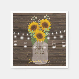 Sunflower Country Wood Mason Jar Wedding Paper Napkin