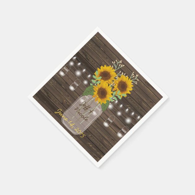 Sunflower Country Wood Mason Jar Wedding Paper Napkin