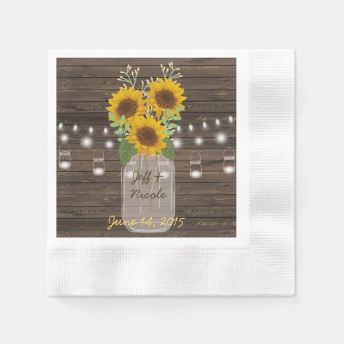 Sunflower Country Wood Mason Jar Wedding Paper Napkins