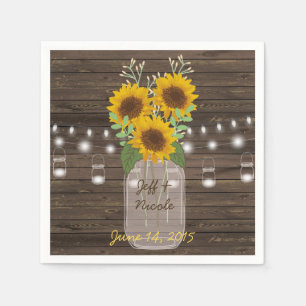 Sunflower Country Wood Mason Jar Wedding Paper Napkins