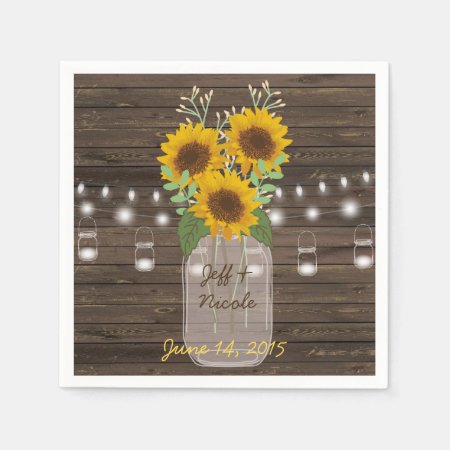 Sunflower Country Wood Mason Jar Wedding Paper Napkins