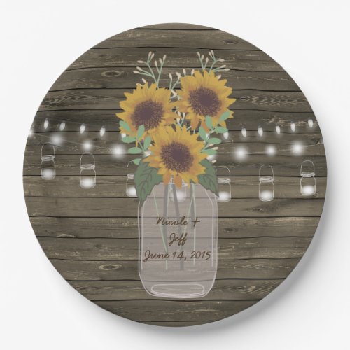 Sunflower Country Wood Mason Jar Wedding Paper Pla Paper Plates