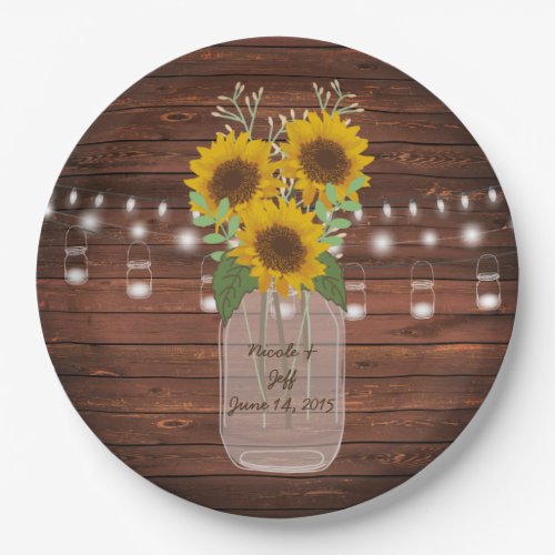 Sunflower Country Wood Mason Jar Wedding Paper Pla Paper Plates