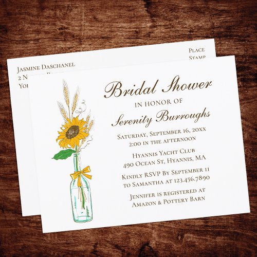 Sunflower Country Yellow Floral Bridal Shower  Invitation Postcard