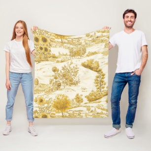 Sunflower Countryside Vintage Yellow Toile (5) Fleece Blanket