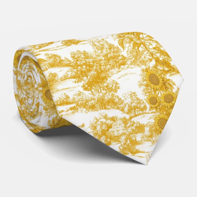 Sunflower Countryside Vintage Yellow Toile (7) Neck Tie (Rolled)