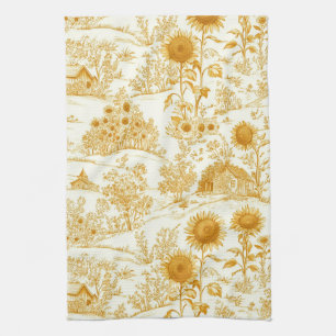 Sunflower Countryside Vintage Yellow Toile Kitchen Towel