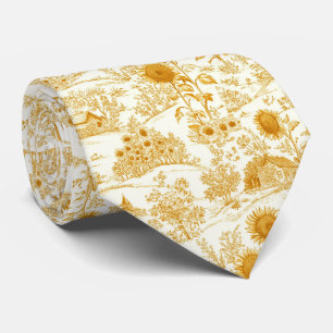 Sunflower Countryside Vintage Yellow Toile Neck Tie