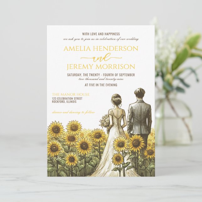 Sunflower Couple Wedding Invitation (Standing Front)