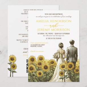 Sunflower Couple Wedding Invitation with Details