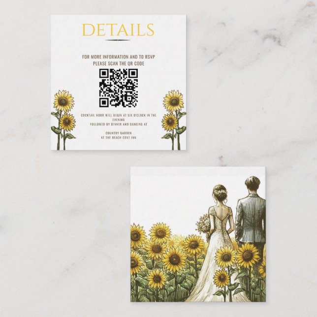 Sunflower Couple Wedding QR Code Enclosure Card (Front/Back)