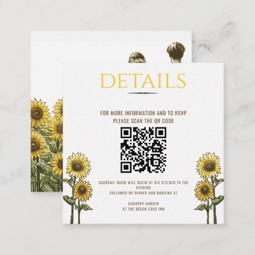 Sunflower Couple Wedding QR Code Enclosure Card