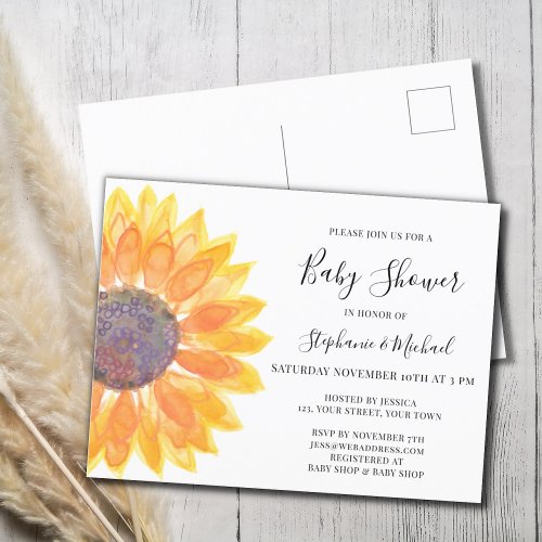 Sunflower Couples Baby Shower Invitation Postcard