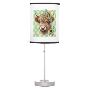 Sunflower Cow , Cute Highland Cow Table Lamp