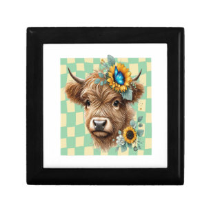 Sunflower Cow Png, Cute Highland Cow Gift Box