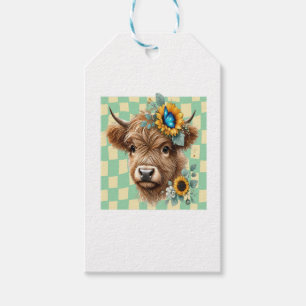 Sunflower Cow Png, Cute Highland Cow Gift Tags