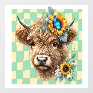 Sunflower Cow Png, Cute Highland Cow Wall Decal