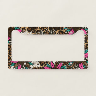 Sunflower Cow Western Leopard Print License Plate Frame