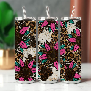 Sunflower Cow Western Leopard Print Thermal Tumbler
