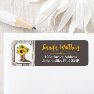 Sunflower, Cowboy Boot Bridal Shower Address Label