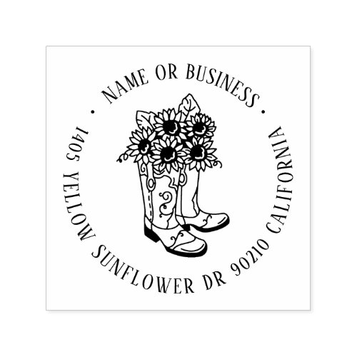 Sunflower Cowboy Boots Custom Name Return Address Self_inking Stamp