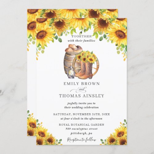 Sunflower Cowboy Boots Hat Country Wedding Invitation