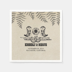 Sunflower Cowboy Boots Rustic Country Wedding Paper Napkins