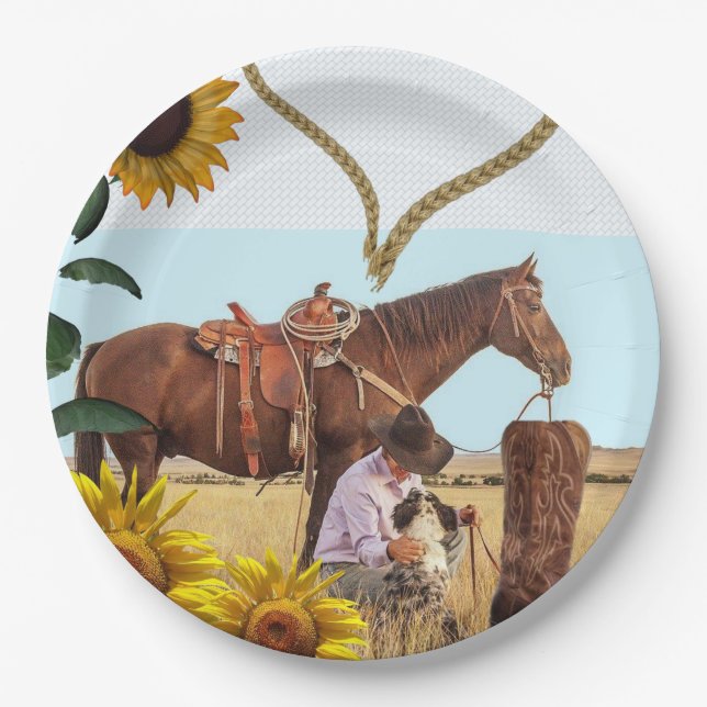 Sunflower Cowboy Horse  Paper Plates (Front)