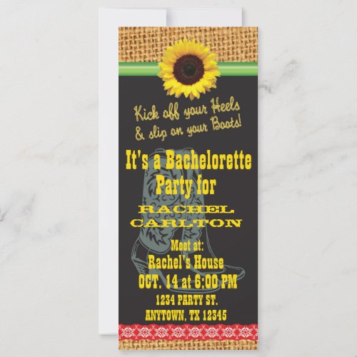 Sunflower Cowgirl Bachelorette Party Invitation