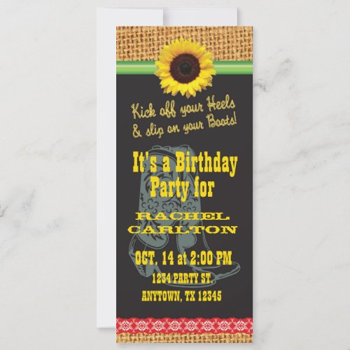 Sunflower Cowgirl Birthday Party Invitation