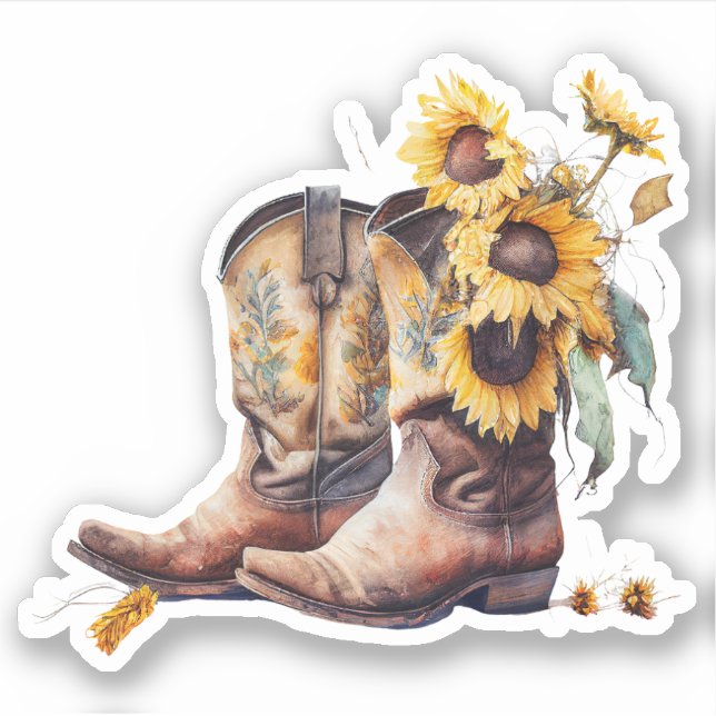Sunflower Cowgirl Boots Sticker (Front)