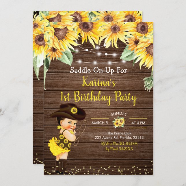 Sunflower Cowgirl rustic Baby Shower invitation (Front/Back)
