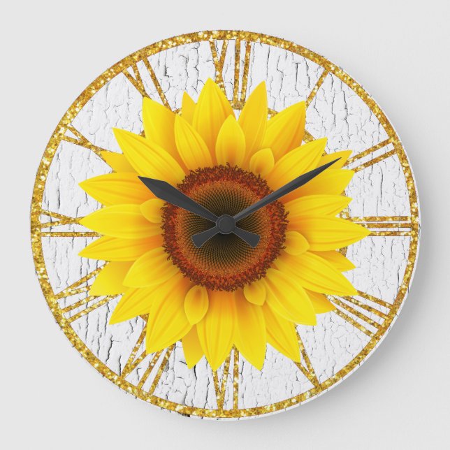 Sunflower Cracked Paint Background Large Clock (Front)