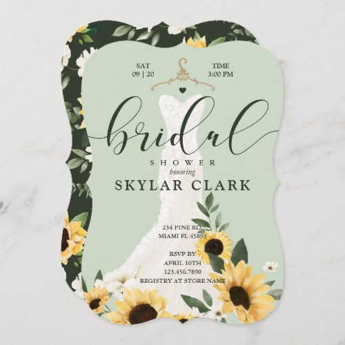 Sunflower Cream Wedding Dress Bridal Shower Invitation