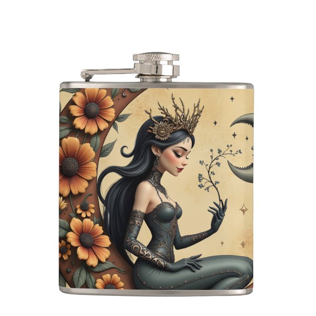 Sunflower Crescent Queen  Flask (Front)