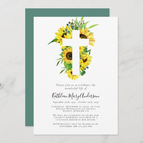 Sunflower Cross Celebration of Life Memorial Invitation