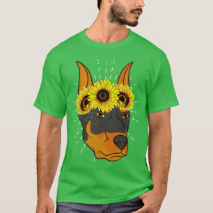 Sunflower Crown Dog Lover Pet Doberman Pinscher T-Shirt