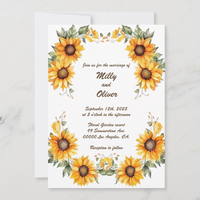 Sunflower Curves: Personalized Wedding Invitation (Front)
