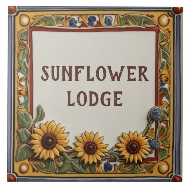 Sunflower Custom House Name Plate Sign Plaque Ceramic Tile (Front)