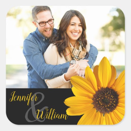 Sunflower custom label with couples name  photo