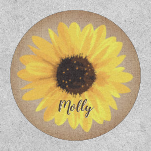 Sunflower Custom Name Watercolor Burlap Patch