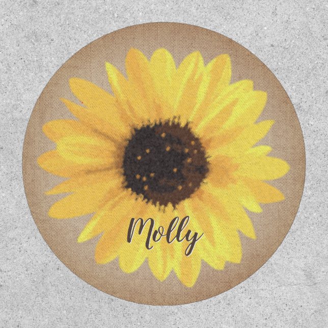 Sunflower Custom Name Watercolor Burlap Patch (Front)