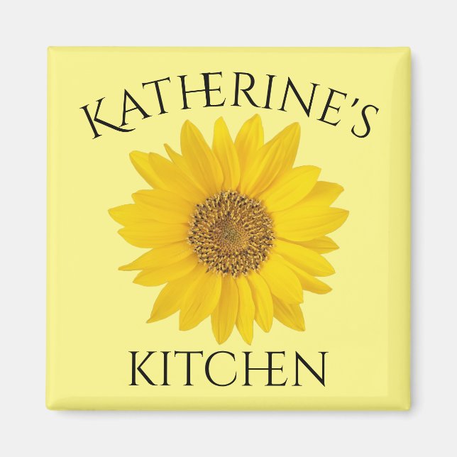 Sunflower Custom Name Yellow Kitchen Magnet (Front)