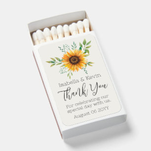 Sunflower Custom Thank You Wedding Matchboxes