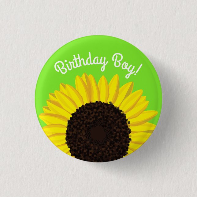 Sunflower Cute 1st Birthday Button Pin (Front)