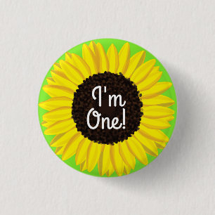 Sunflower Cute 1st Birthday Button Pin