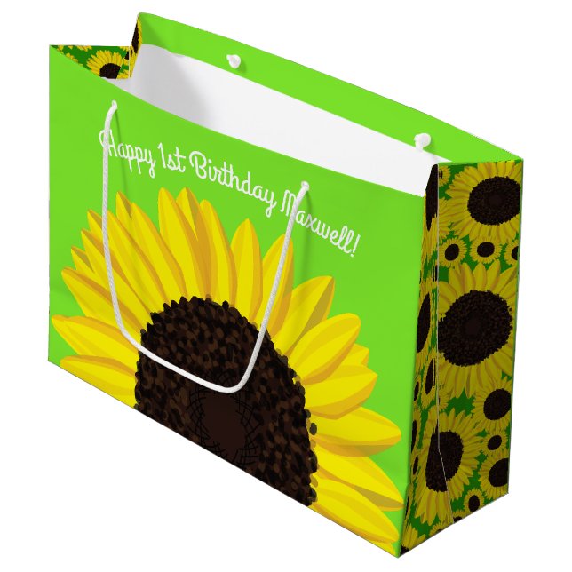 Sunflower Cute 1st Birthday Gift Bag (Front Angled)